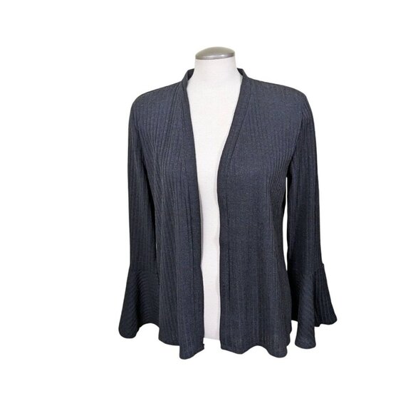 Philosophy Cardigan Sweater Womens L Black Open Ribbed Bell Sleeve Knit Stretch - Picture 2 of 8